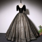 Beautiful Black Tulle Short Sleeves Long Party Dress Black Short Sleeves Prom Dress prom Dress shops