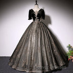 Beautiful Black Tulle Short Sleeves Long Party Dress Black Short Sleeves Prom Dress prom Dress shops