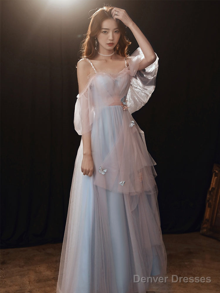 Beautiful Blue And Pink Tulle Long Formal Dress Party Dress, A-Line Cute Evening Gown Secondary image