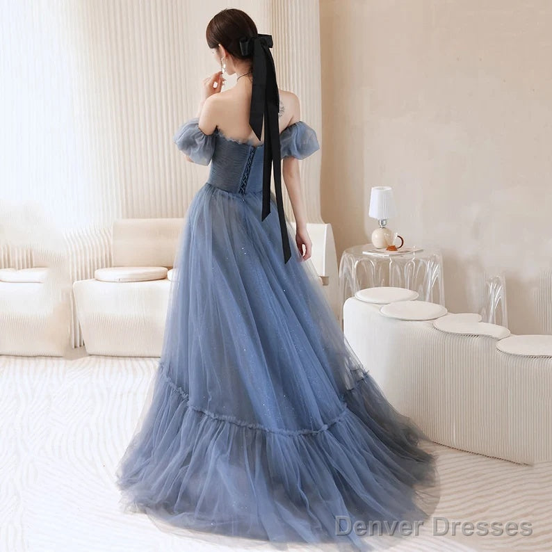 Beautiful Blue Glitter Gown Dress, Long Prom Long Dress Evening Gown