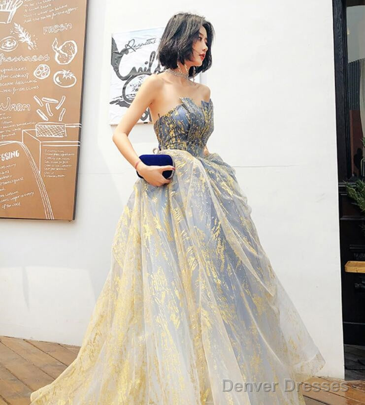 Beautiful Blue Gradient A-Line Long Prom Dress Party Dress, Blue Evening Prarty Dresses Secondary image