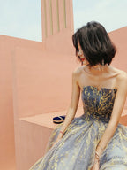 Beautiful Blue Gradient A-Line Long Prom Dress Party Dress, Blue Evening Prarty Dresses
