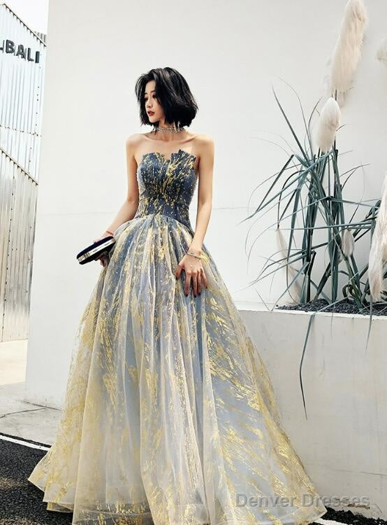 Beautiful Blue Gradient A-Line Long Prom Dress Party Dress, Blue Evening Prarty Dresses
