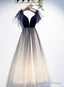 Beautiful Blue Gradient Tulle Short Sleeves Party Dresses, Blue Evening Dress Prom Dresses