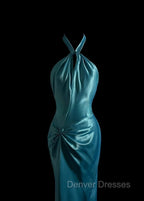 Beautiful Blue Halter Mermaid Backless Long Prom Dress Gorgeous Formal Evening Dress