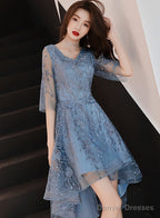 Beautiful Blue High Low Party Dress Homecoming Dress, Blue Lace Prom Dress