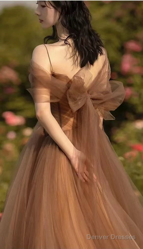 Beautiful Champagne Tulle Straps Long Formal Gown, Tulle Party Dresses Evening Dresses Secondary image