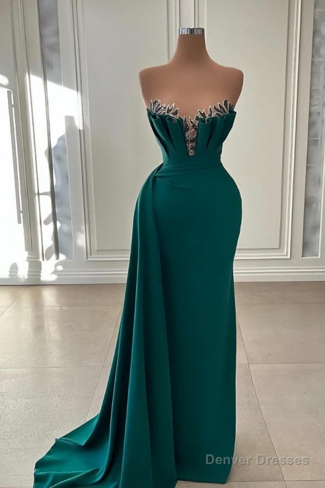 Beautiful Dark Green Long Prom Dress Strapless Mermaid Evening Gowns Main image