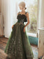 Beautiful Dark Green Straps Tulle With Velvet Party Dress, Green Evening Gown Prom Dress