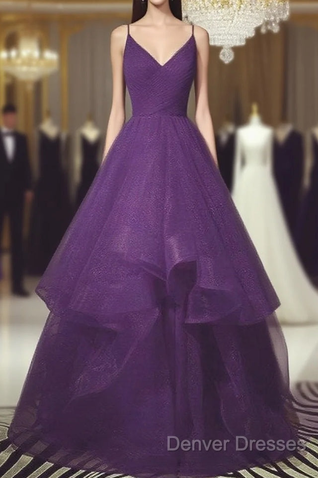 Beautiful Dark Purple Tulle Layers Formal Gown, Purple Evening Party Dress Main image
