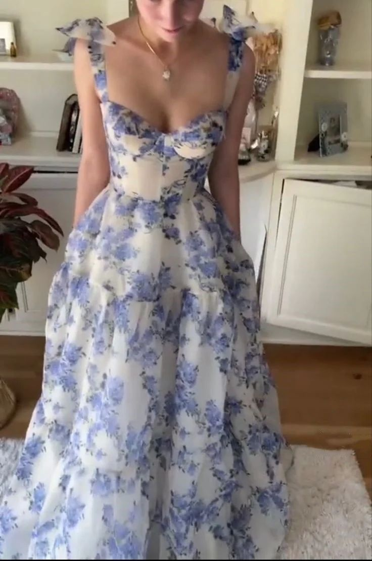 Beautiful Floral Print Chiffon Long Prom Dress Evening Dress