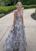 Beautiful Floral Print Chiffon Long Prom Dress Evening Dress