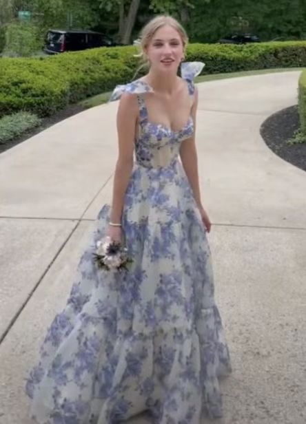 Beautiful Floral Print Chiffon Long Prom Dress Evening Dress