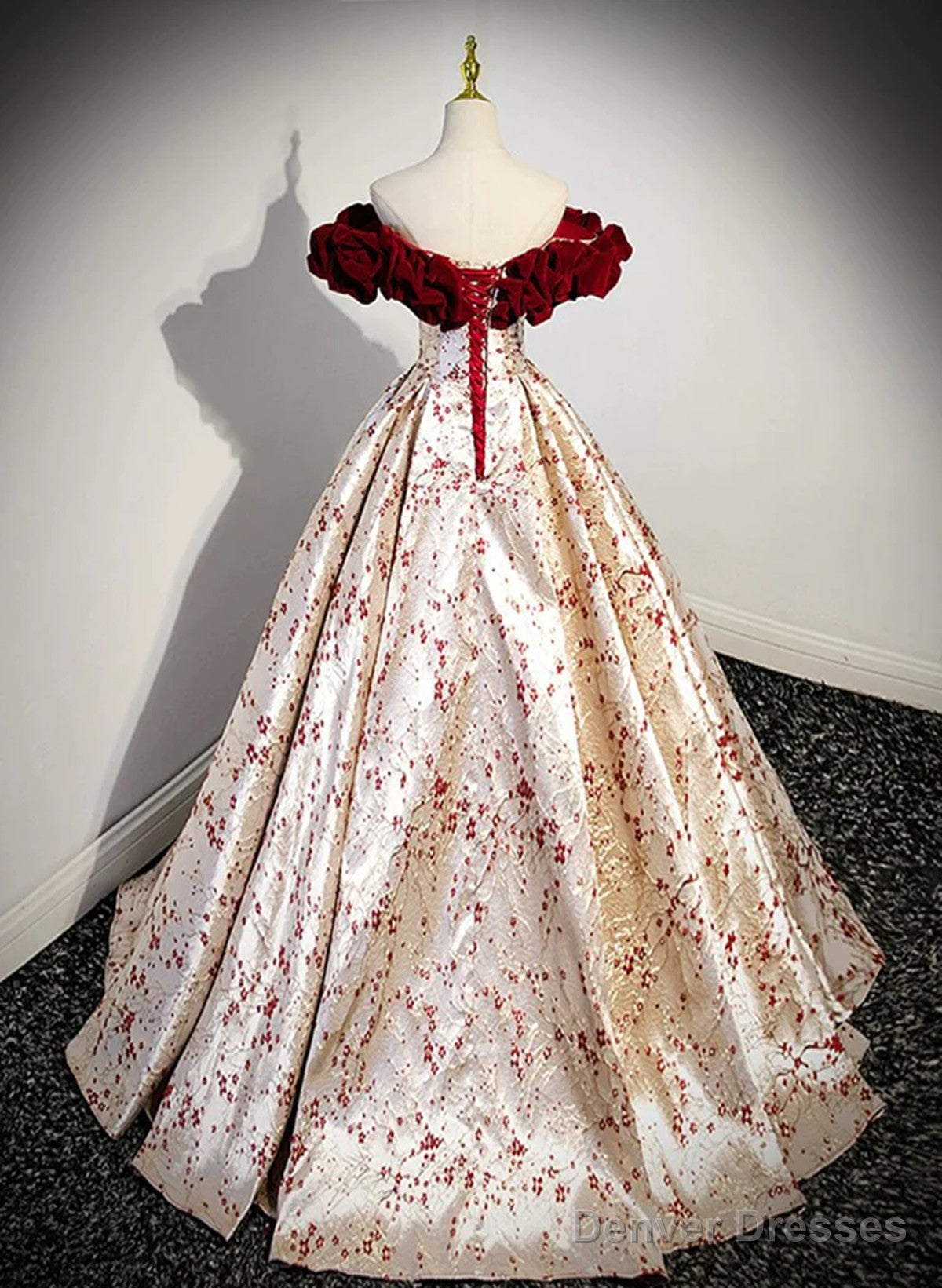 Beautiful Floral Satin Sweetheart Off Shoulder Prom Dress, Long Satin Party Dress