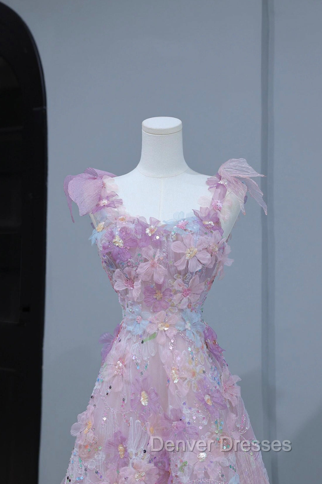 Beautiful Flowers Tulle Long Formal Dress, Purple Pink A-Line Evening Dress