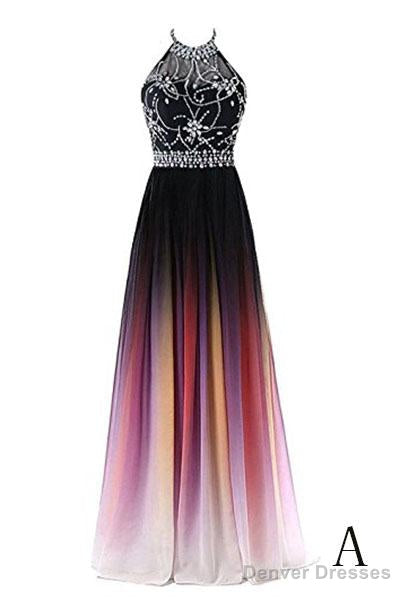 Beautiful Gradient Beaded A-Line Party Gown, Long Junior Prom Dress Main image