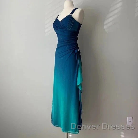 Beautiful Gradient Blue Glitter Chiffon Sweetheart Neck Prom Dress Birthday Dress Secondary image