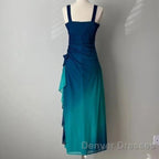 Beautiful Gradient Blue Glitter Chiffon Sweetheart Neck Prom Dress Birthday Dress