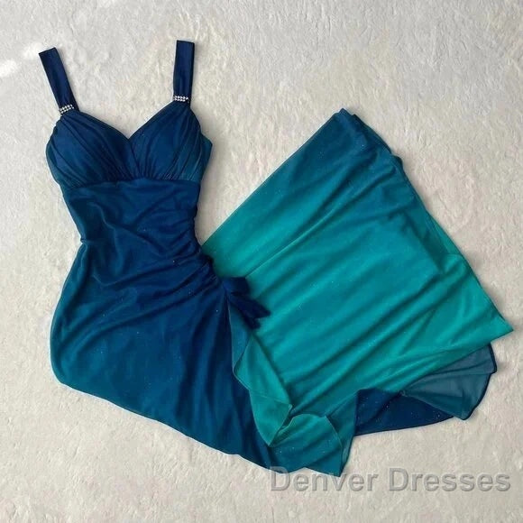 Beautiful Gradient Blue Glitter Chiffon Sweetheart Neck Prom Dress Birthday Dress