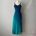 Beautiful Gradient Blue Glitter Chiffon Sweetheart Neck Prom Dress Birthday Dress