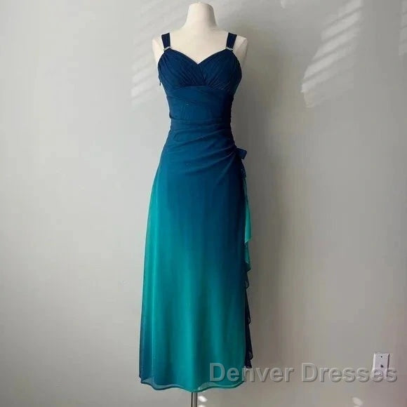 Beautiful Gradient Blue Glitter Chiffon Sweetheart Neck Prom Dress Birthday Dress