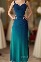 Beautiful Gradient Blue Glitter Chiffon Sweetheart Neck Prom Dress Birthday Dress