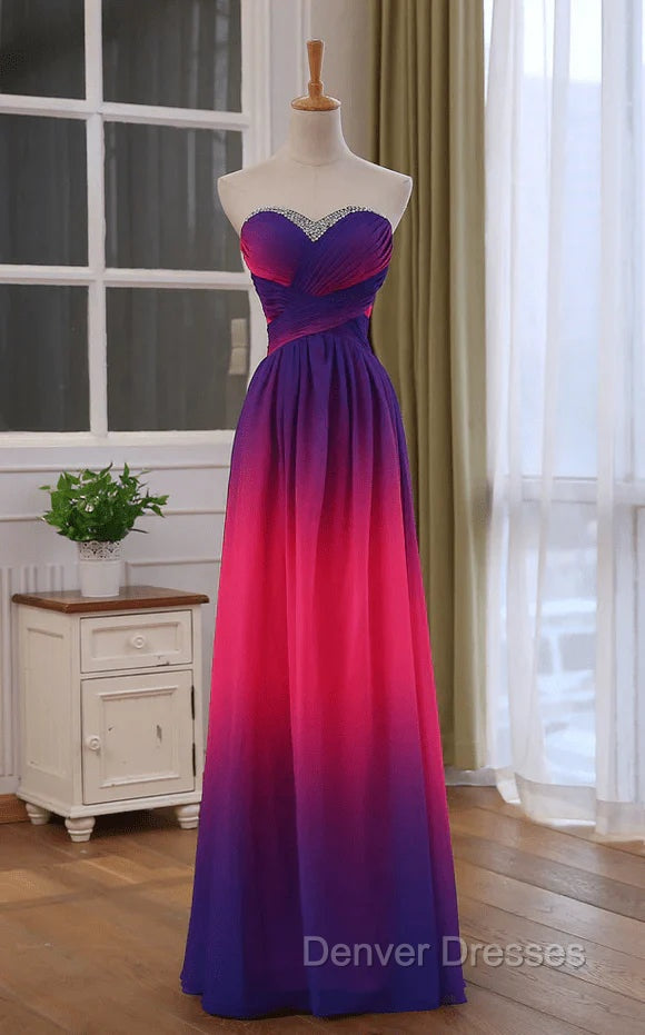 Beautiful Gradient Chiffon Sweetheart Beaded Prom Dress A-line Gradient Party Dress prom Dress shops