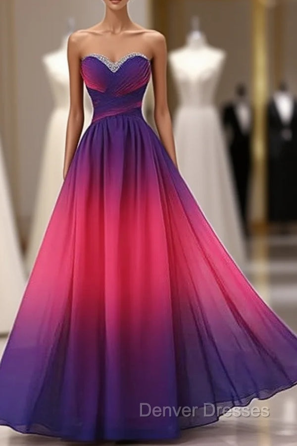 Beautiful Gradient Chiffon Sweetheart Beaded Prom Dress A-line Gradient Party Dress prom Dress shops Main image