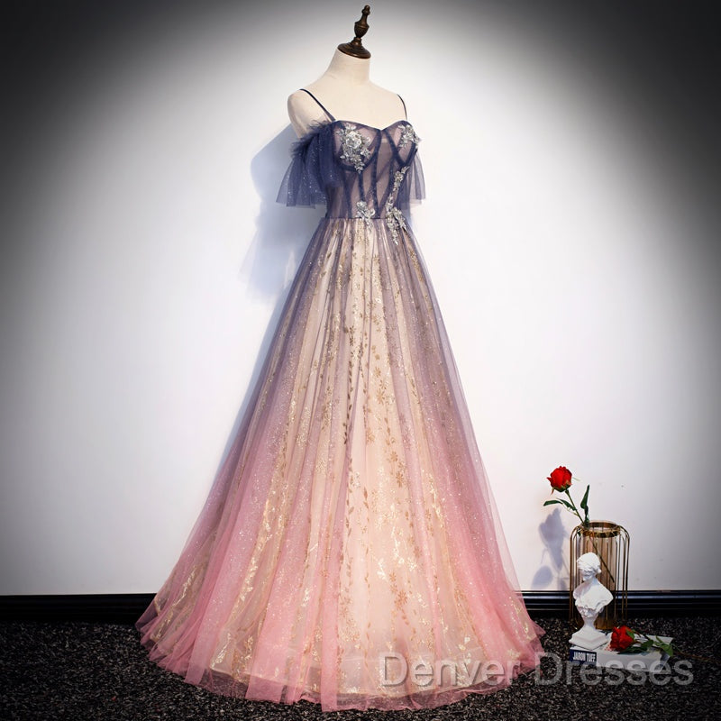 Beautiful Gradient Pink Sweetheart Floor Length Party Dress, A-Line Gradient Long Prom Dress