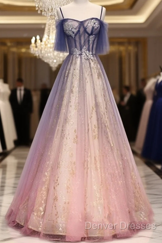 Beautiful Gradient Pink Sweetheart Floor Length Party Dress, A-Line Gradient Long Prom Dress