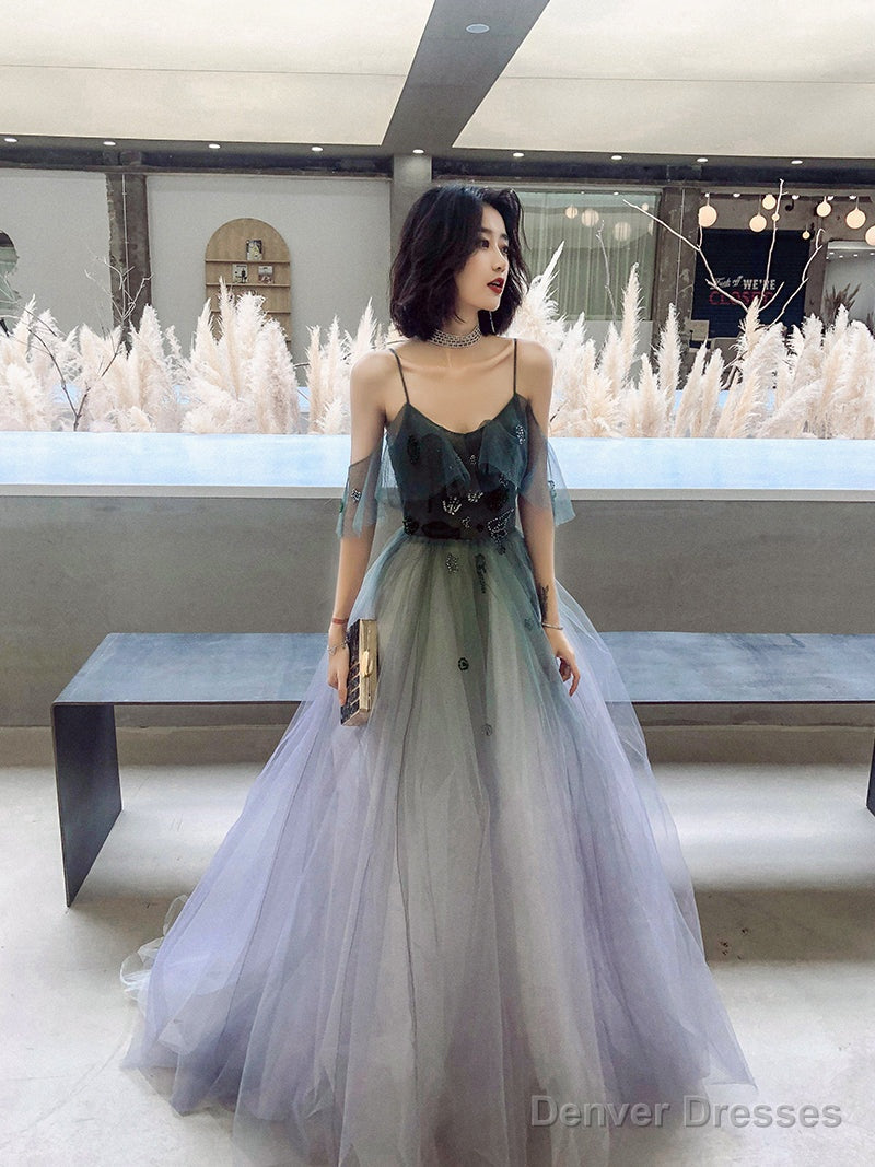 Beautiful Gradient Tulle Straps Long Evening Dress Party Dress, Tulle Formal Dresses Secondary image