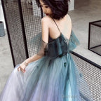 Beautiful Gradient Tulle Straps Long Evening Dress Party Dress, Tulle Formal Dresses
