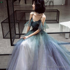 Beautiful Gradient Tulle Straps Long Evening Dress Party Dress, Tulle Formal Dresses