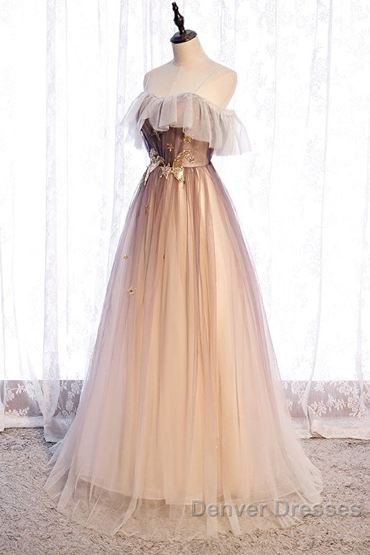 Beautiful Gradient Tulle With Straps Sweetheart Party Dress, A-Line Tulle Evening Dress Prom Dress