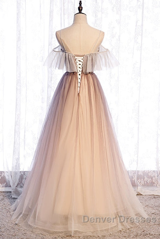 Beautiful Gradient Tulle With Straps Sweetheart Party Dress, A-Line Tulle Evening Dress Prom Dress