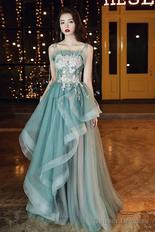 Beautiful Green And Pink Tulle Straps Long Party Dress Prom Dress, A-Line Formal Dress Secondary image