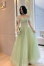 Beautiful Green Tulle Tulle With Lace Party Dress Formal Dress, Green Evening Dresses