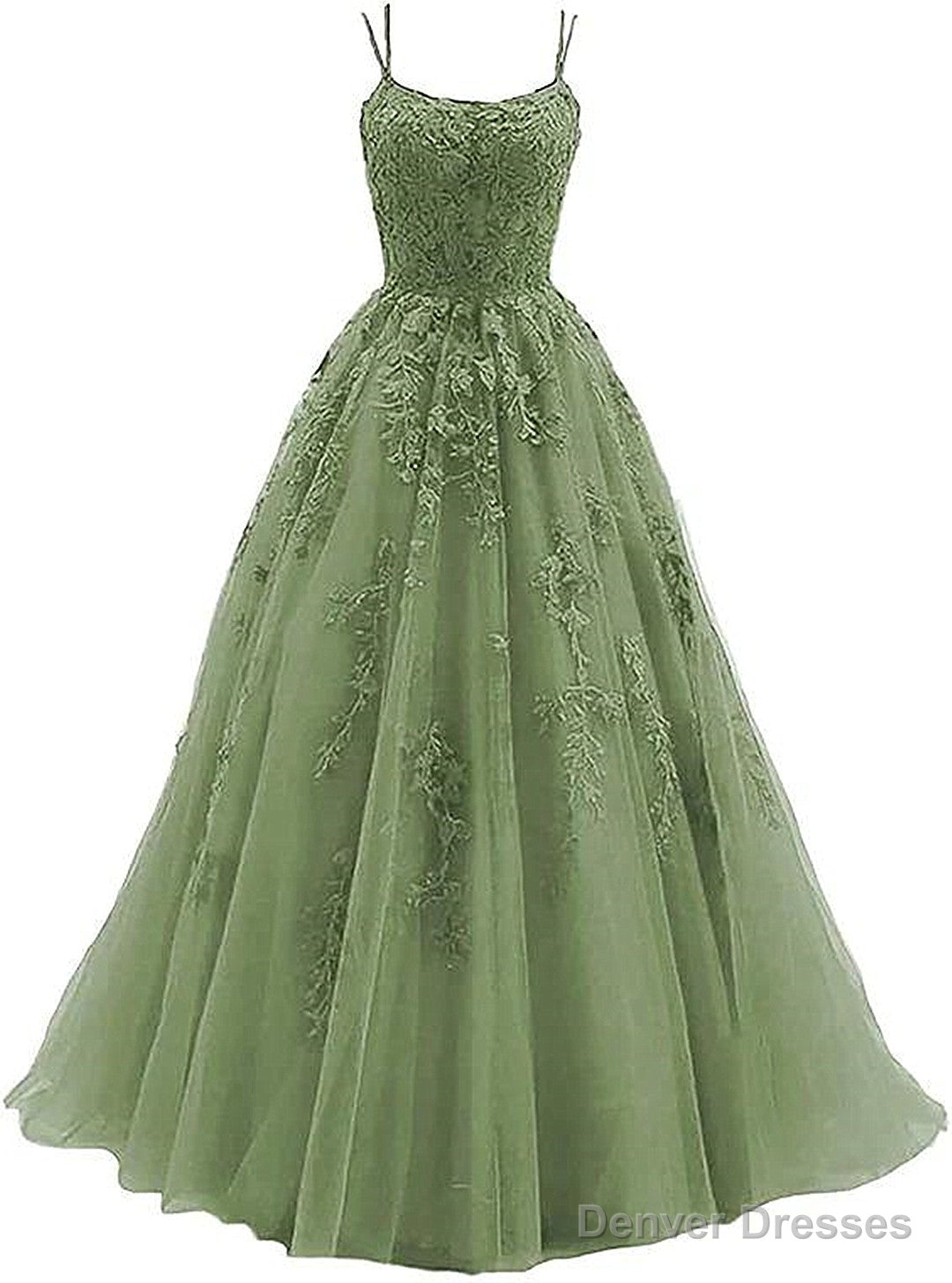 Beautiful Green Tulle With Lace Applique Formal Gown, Green Evening Prom Dress