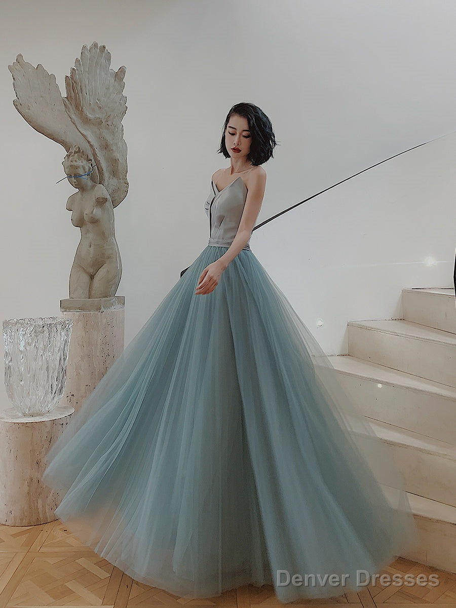 Beautiful Grey And Green Long Simple Party Dress Prom Dress, A-Line Formal Dresses Secondary image