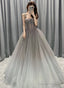 Beautiful Grey Gradient Straps Tulle Long Formal Gown, Tulle Prom Dresses