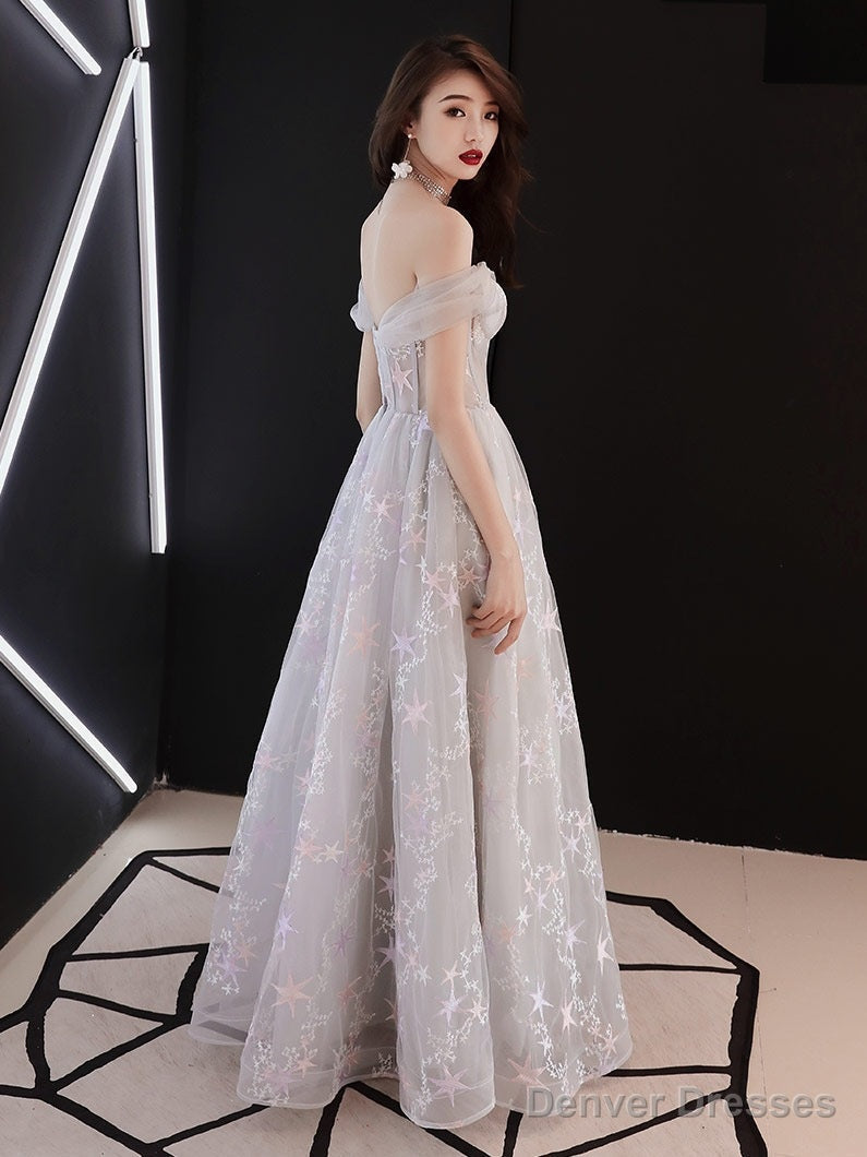 Beautiful Grey Off Shoulder Sweetheart Long Party Dress Prom Dress, Grey Evening Dress