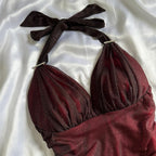 Beautiful Halter Birthday Party Dress Red Prom Dress