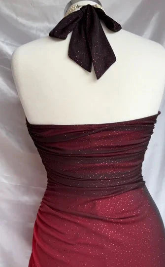 Beautiful Halter Birthday Party Dress Red Prom Dress