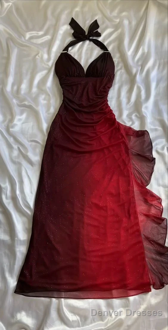 Beautiful Halter Birthday Party Dresses Red Prom Dresses
