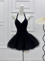 Beautiful Halterneck Black Mesh Splicing Puffy Birthday Dress Homecoming Dress
