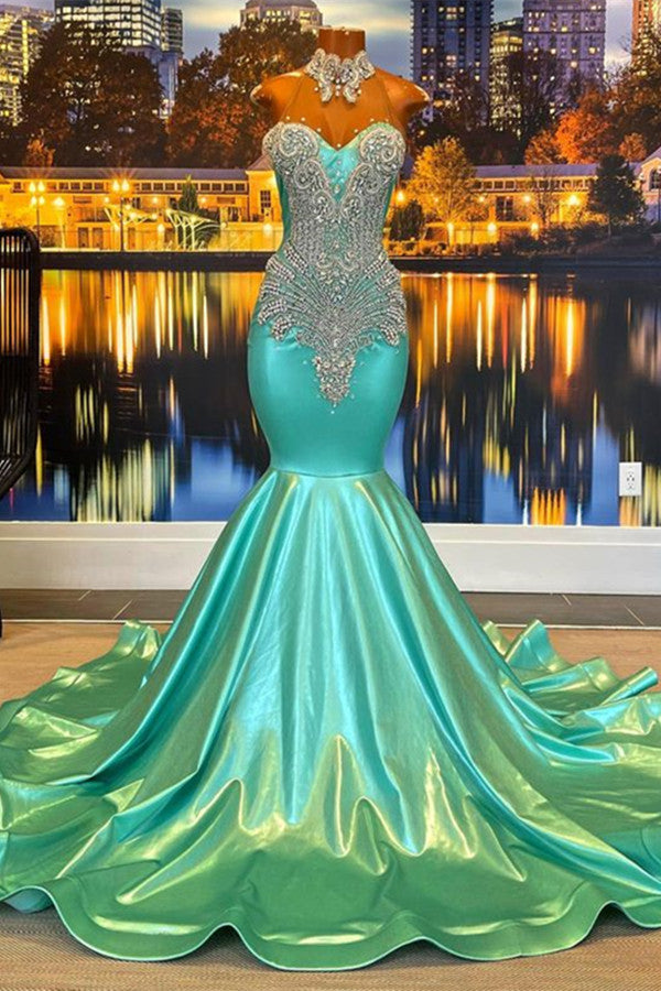 Beautiful High-neck Sweetheart Sleeveless Mermaid Prom Dress With Beading