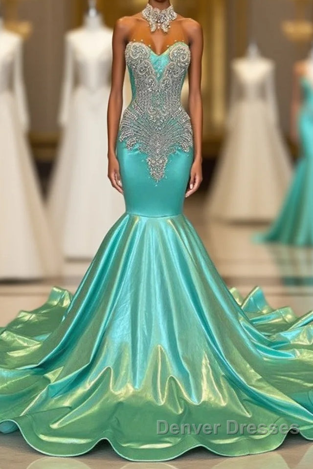 Beautiful High-neck Sweetheart Sleeveless Mermaid Prom Dress With Beading