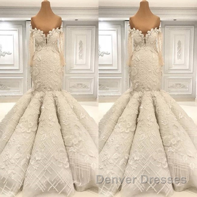 Beautiful Ivory Mermaid Sweetheart Lace Bridal Gowns for Wedding