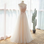 Beautiful Ivory V-Neckline Floor Length Tulle Prom Dress, Beaded Formal Dress Evening Dress