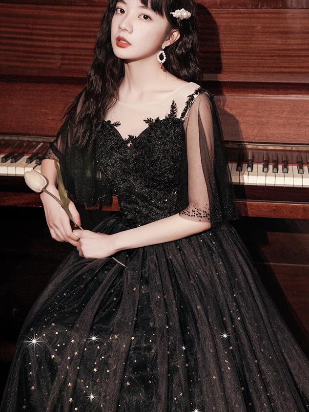 Beautiful Lace Applique Top Gradient Tulle Long Party Dress, Black Long Formal Dress Prom Dress Secondary image